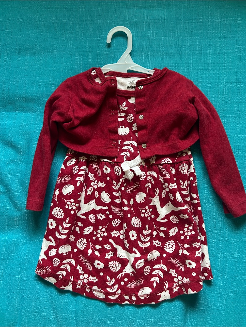 Girls' Burgundy Floral & Animal Print Dress with Burgundy Cardigan-Xmas